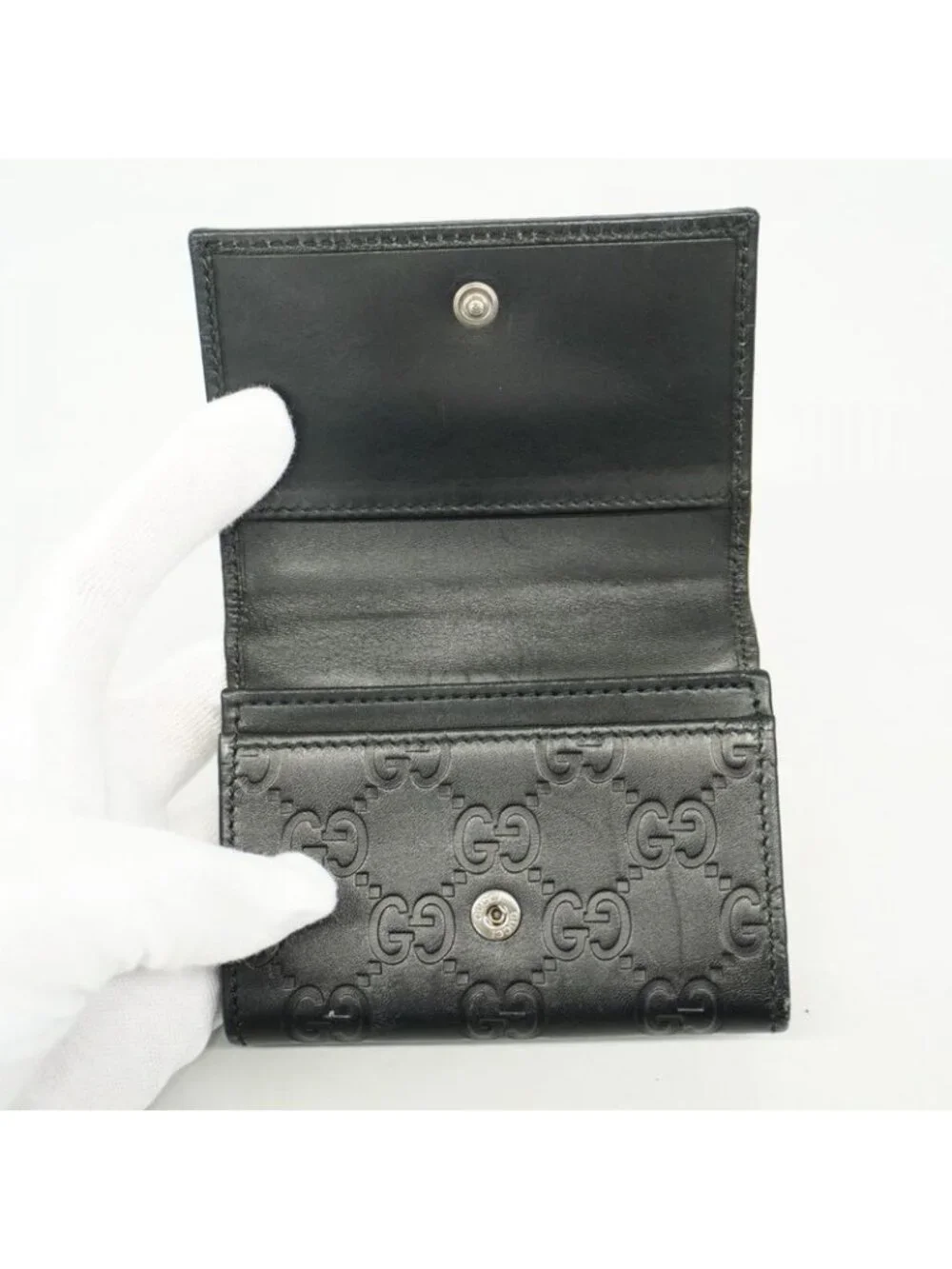 ★SOLD★ Gucci Business Card Holder Guccissima Leather Black Silver - Picture 3 of 9